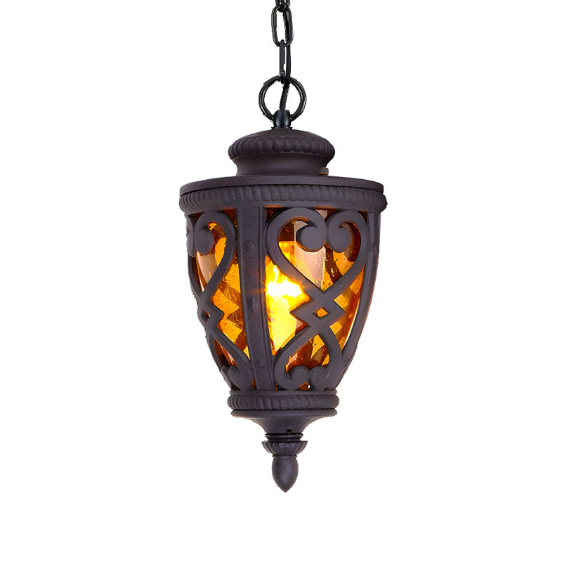 Vintage Aluminum Glass Lantern Chandelier 33cm W 48cm H Dark Brown