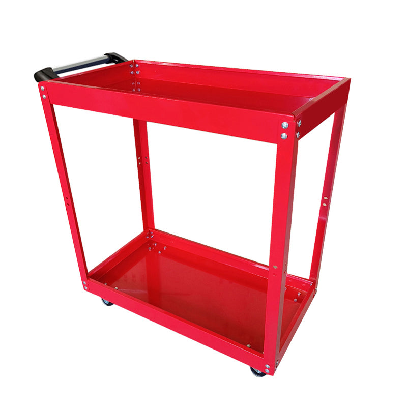 2 Tier Tool Cart Cold-rolled Steel Portable Utility Trolley Red 25kg Capacity
