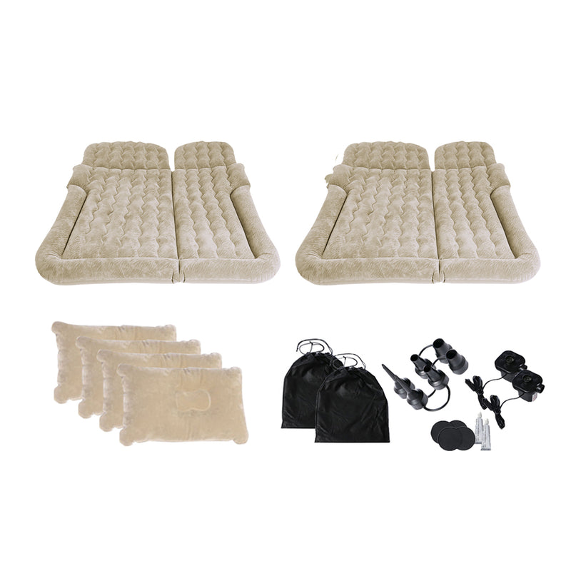 2X Inflatable Car Boot Mattress Flocked Pvc 174x126x10cm Beige With Pillows