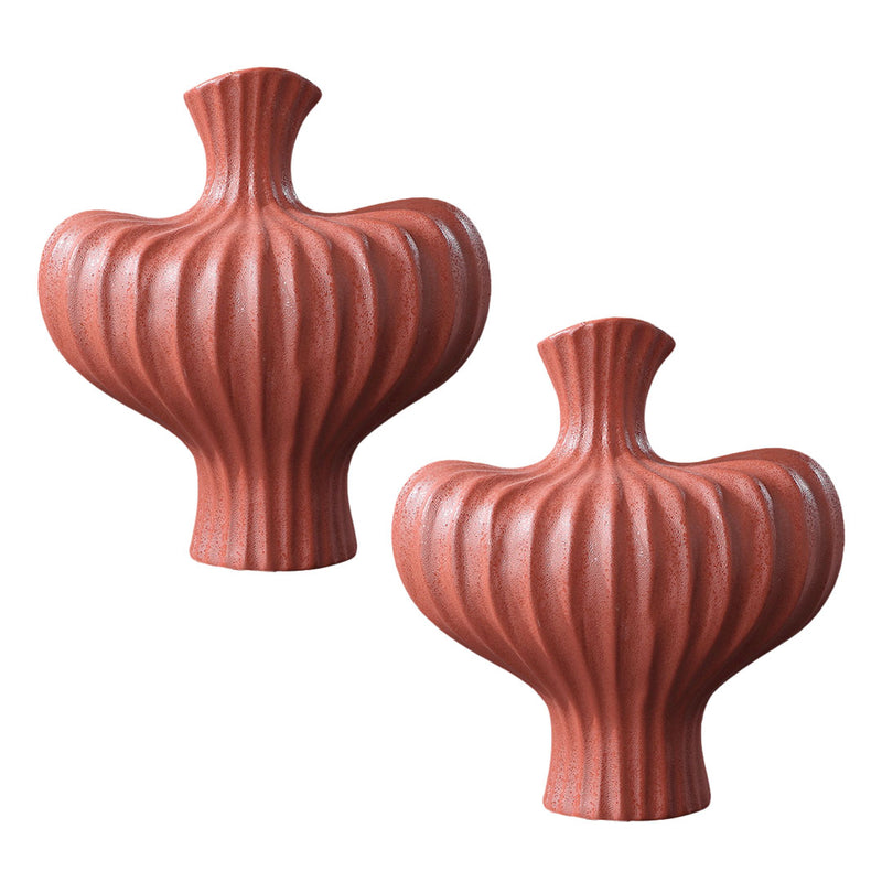 2X Handmade Ceramic 28X30cm Ornament Vases Matte Red Countertop Decor