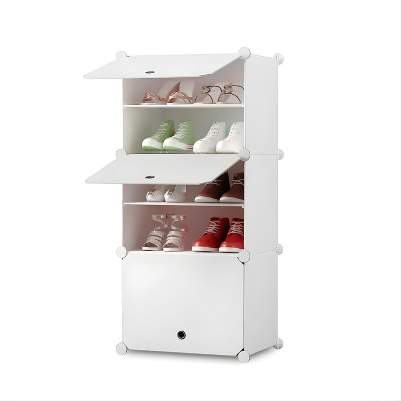 5 Tier White Plastic Shoe Rack Organizer Stackable With Cover 42x32x95.5cm