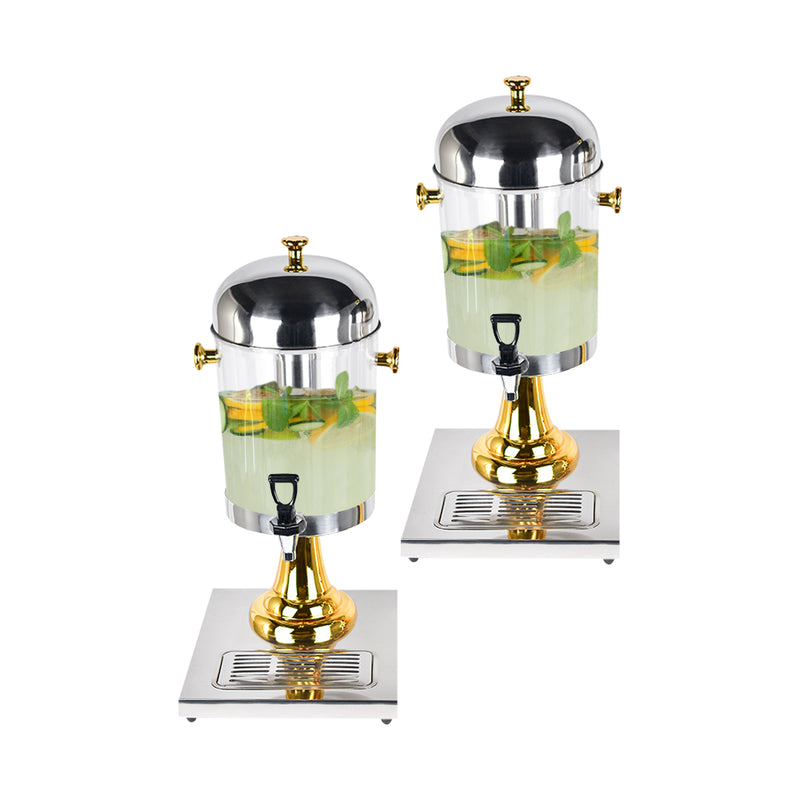 2X 8L Stainless Steel Beverage Dispenser Transparent Cold Drink Container Silver