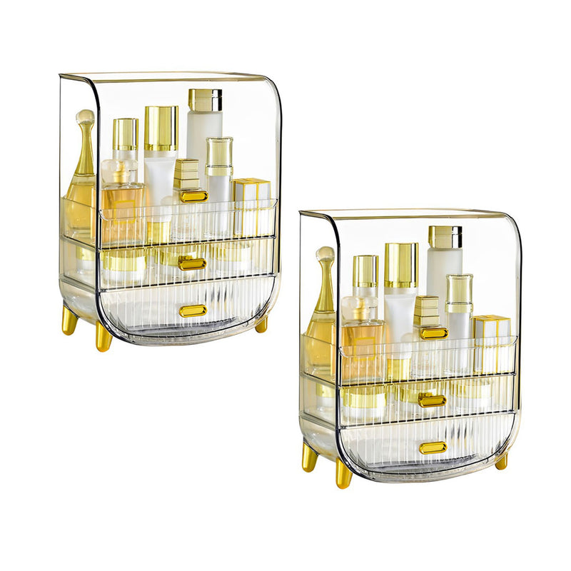 2X 3 Tier Transparent Abs Cosmetic Organizer Drawer 28.5x18x36.5Cm