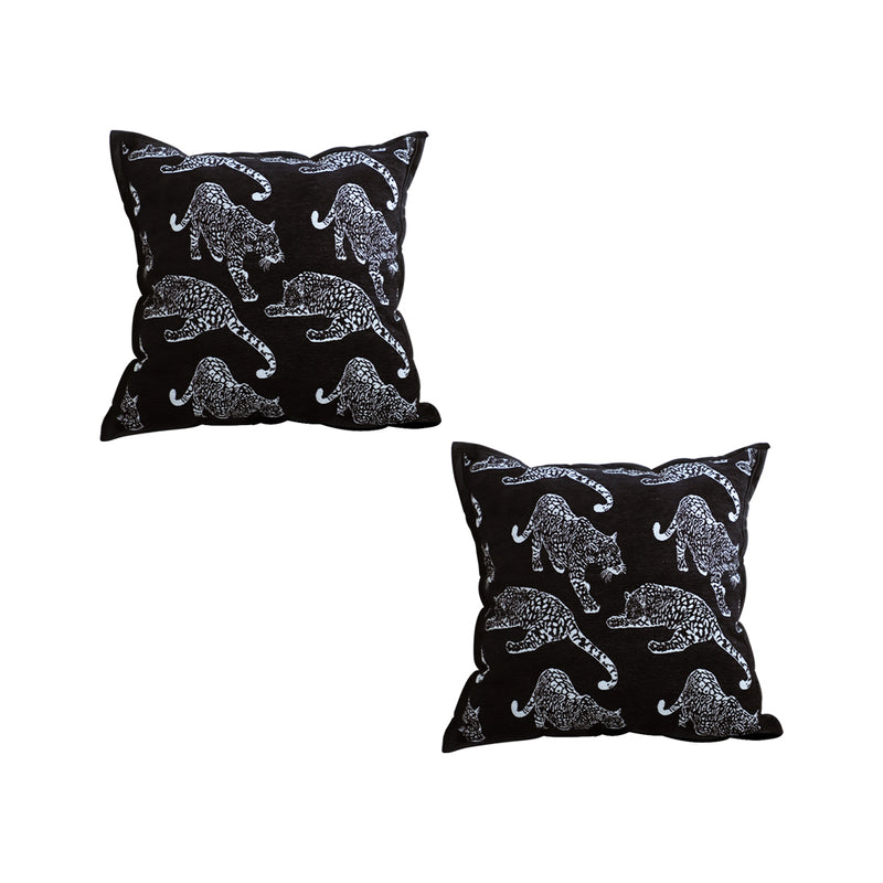 2X Polyester Fleece Throw Pillows Square 45X45X14Cm Thick Cat Design Black
