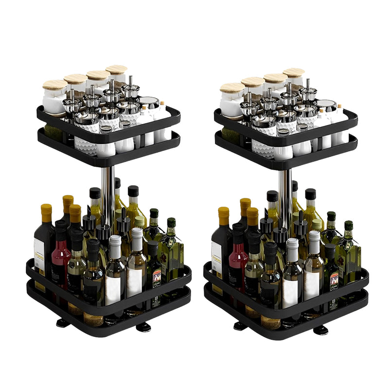 2X 2 Tier Black Steel Rotating Spice Rack Square Kitchen Countertop Organizer