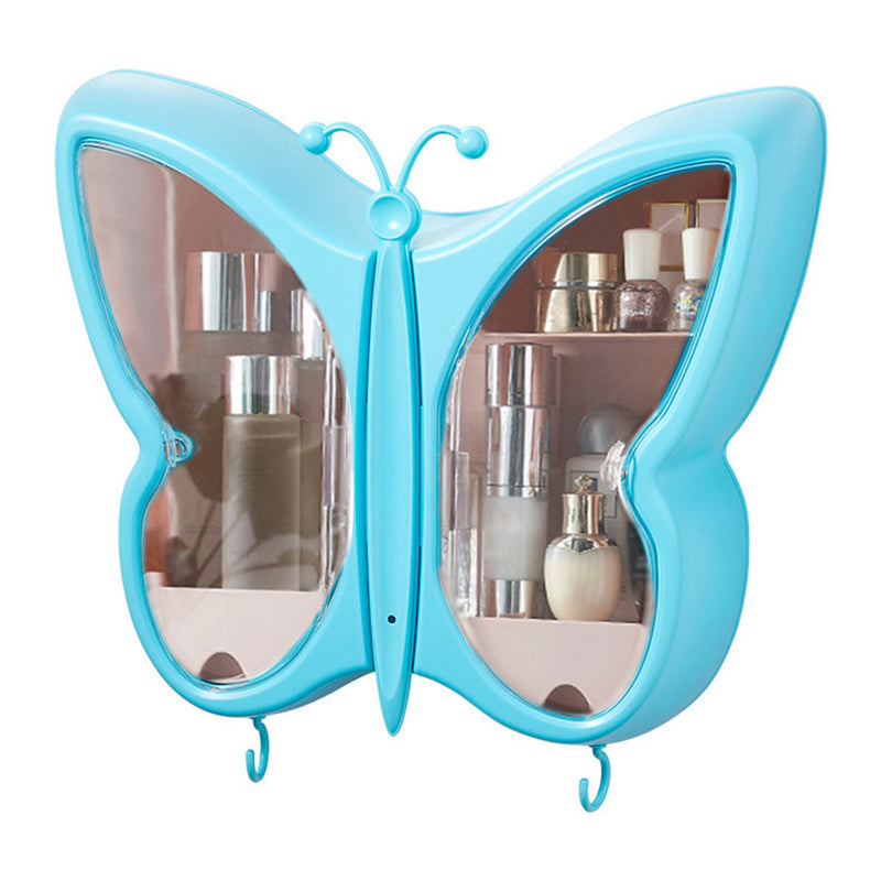 Blue Butterfly Wall Mounted Makeup Organizer Plastic 42.5x11x36cm Dustproof