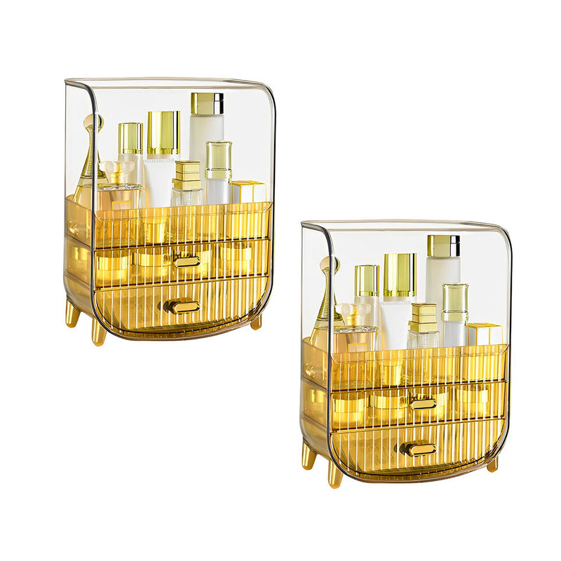 2X 3 Tier Abs Transparent Cosmetic Organizer Drawer Display Stand Golden Yellow