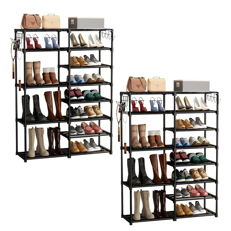 2X 12 Shelf Shoe Rack 3kg Capacity Plastic Coated Iron 87x30x105cm Black