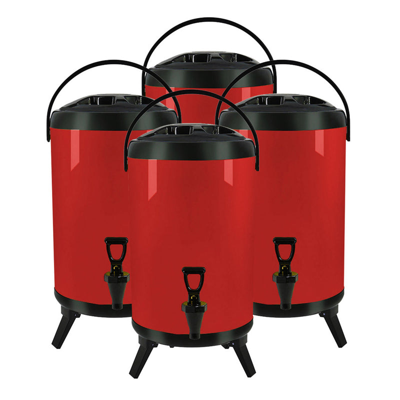 4X 16L Stainless Steel Insulated Milk Tea Beverage Dispenser With Faucet Red