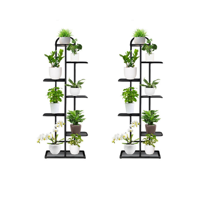2X 7 Tier 8 Pots Metal Plant Stand Black Space Saving Indoor Rack