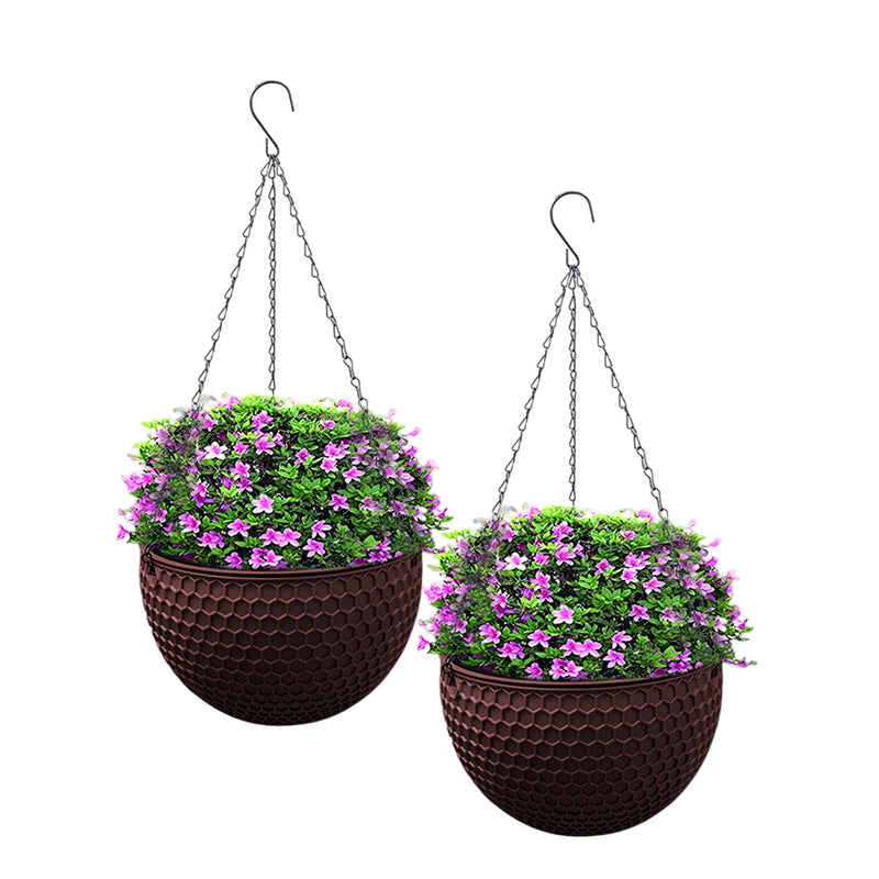 2X Medium Coffee Resin Hanging Planter Self Watering Reservoir 21x14x46cm