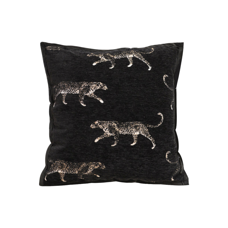 Throw Pillow Polyester Cotton 50x50x18cm Embroidered Panther Black