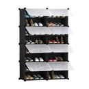 8 Tier 2 Column Shoe Rack Organizer Black Stackable Storage with Cover