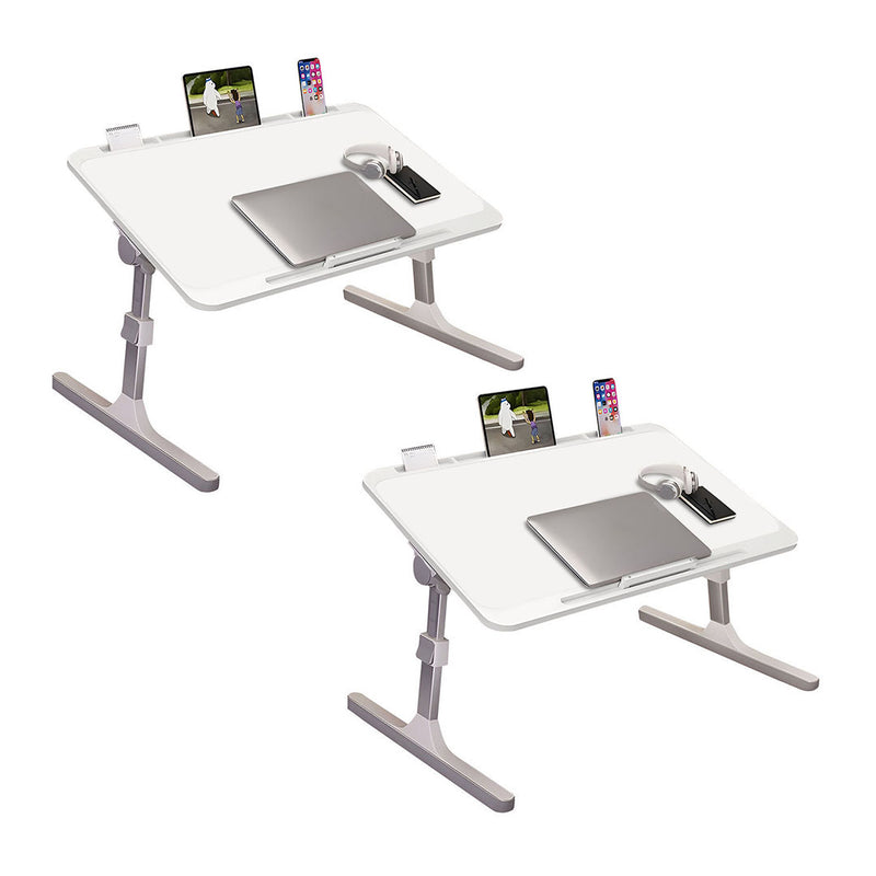 2X Portable Adjustable White Laptop Study Table 70x45cm Foldable Bed Desk