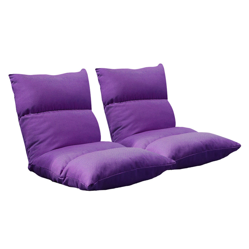 2X Floor Lounge Recliner Chair Linen Fabric 108x53x15cm Adjustable Purple