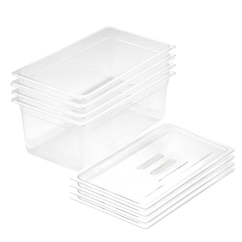 Clear Polycarbonate Gastronorm GN Pan 200mm Food Tray Set of 4 With Lid