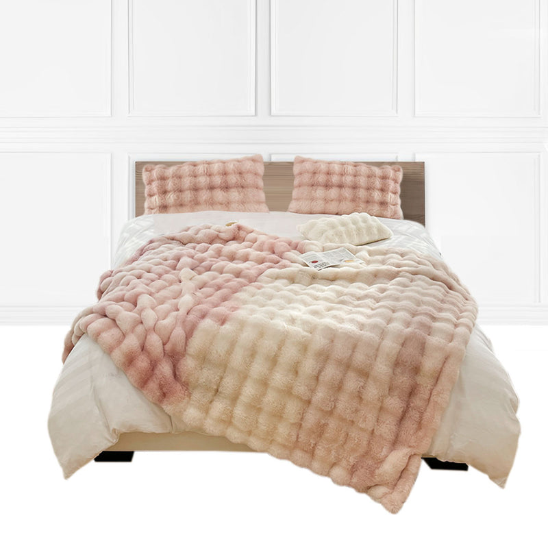 Faux Fur Plush Throw Blanket Polyester 200x230cm Super Soft Light Pink
