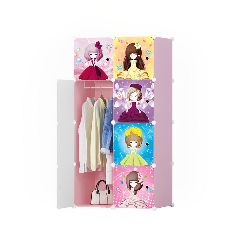 8 Cubes Princess Design Portable Wardrobe Polypropylene Panels 75x37x146cm Pink