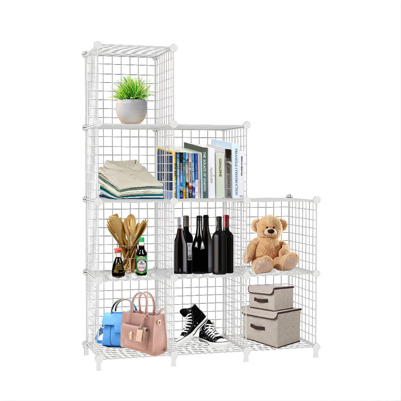 White 9 Cube 3 Column Iron Wire Mesh Storage Organiser 110.5x37x149cm Foldable