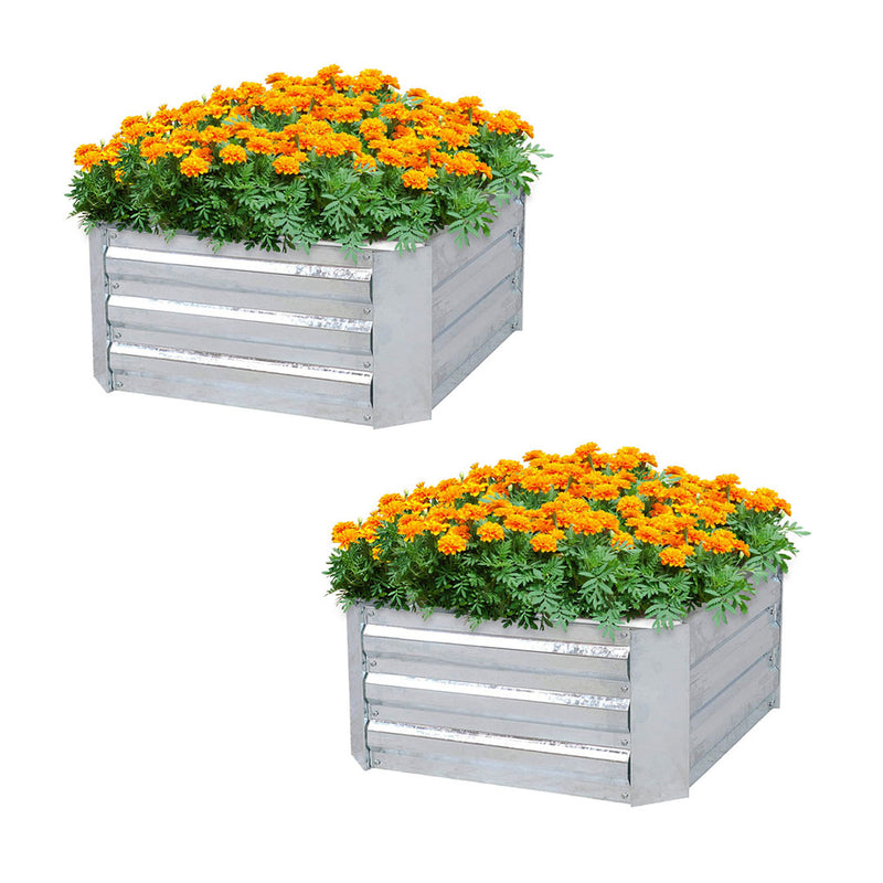 2X 100cm Square Galvanized Iron Raised Garden Bed Silver 30cm High