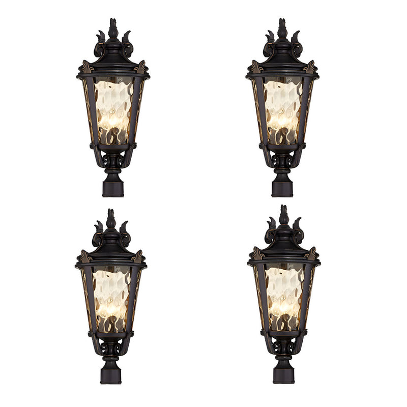 4X Vintage Outdoor Post Lantern Aluminum Amber Glass 63.5cm Dark Brown