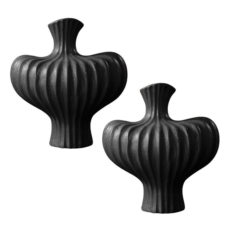 2X Ceramic Large Ornament Vases 28X30cm Matte Black Countertop Decor