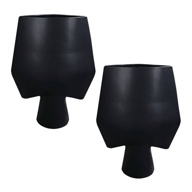 2X Large Ceramic Square Vase Handcrafted Modern Abstract Black Home Decor 33x43cm