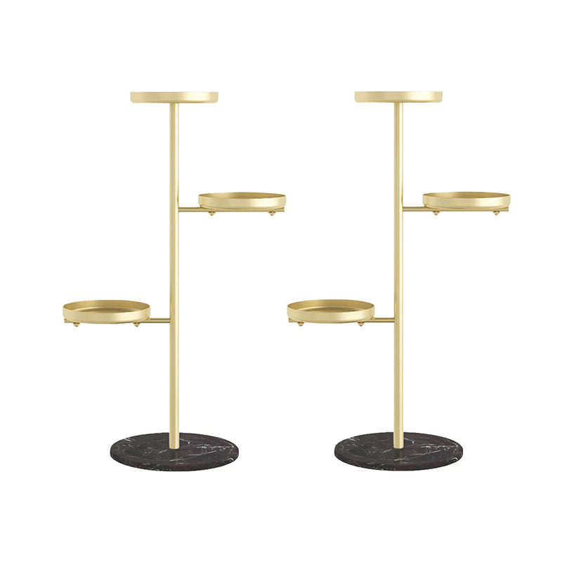 2X 3 Tier Metal Round Plant Stand Gold Marble Base 32x22x88cm