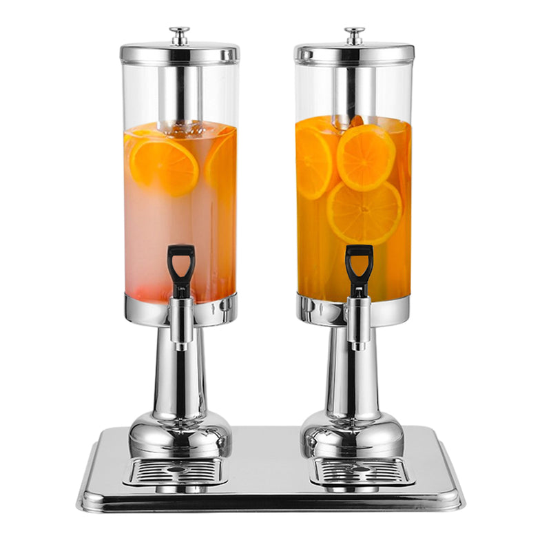 6L Dual Stainless Steel Beverage Dispenser Ice Cylinder Clear Hot Cold Silver