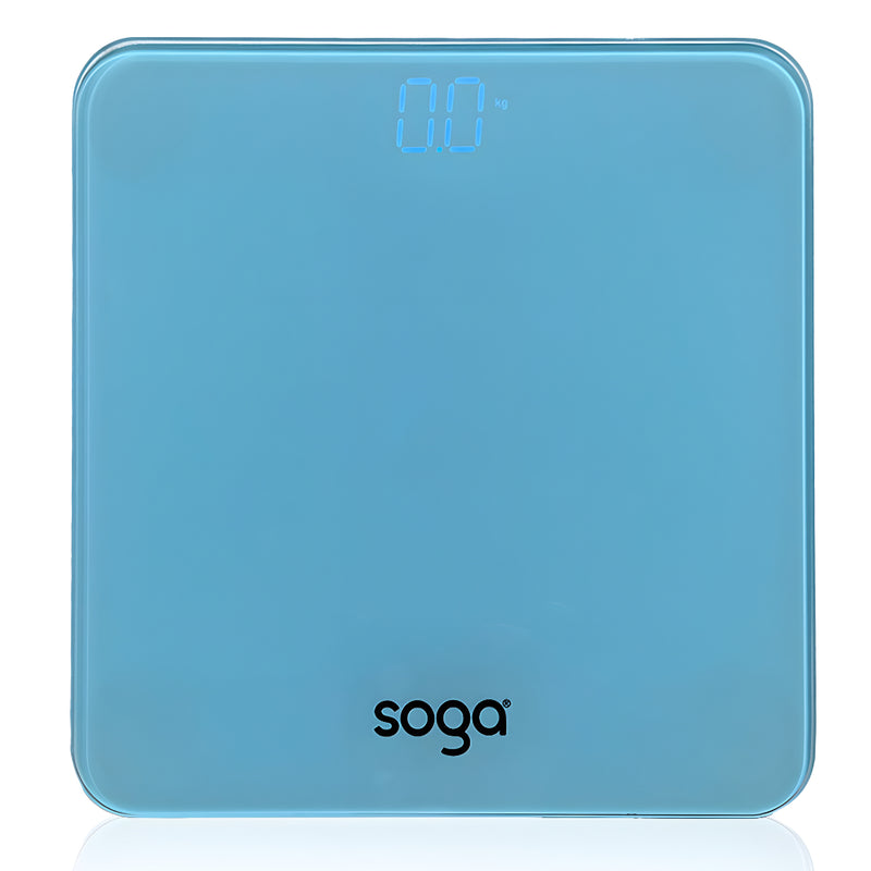 Digital Fitness Bathroom Body Scale 180kg Glass LCD Display Blue Waterproof