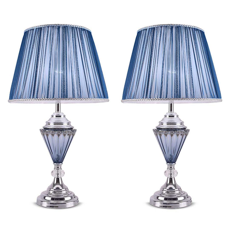 2X Led Table Lamp Metal Fabric 36cm X 63cm Drum Shade Warm Light