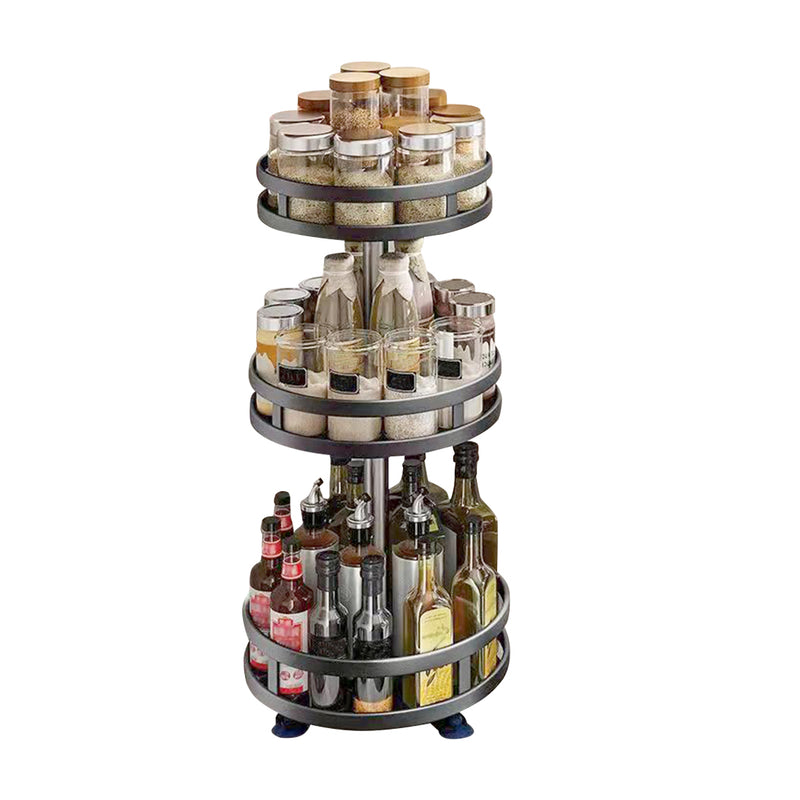 3 Tier Round Rotating Kitchen Spice Rack Carbon Steel 25x25x59cm Black
