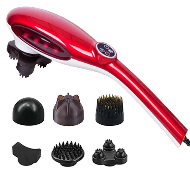 Handheld Massager 6 Interchangeable Heads Dual Speed Deep Tissue Portable Red