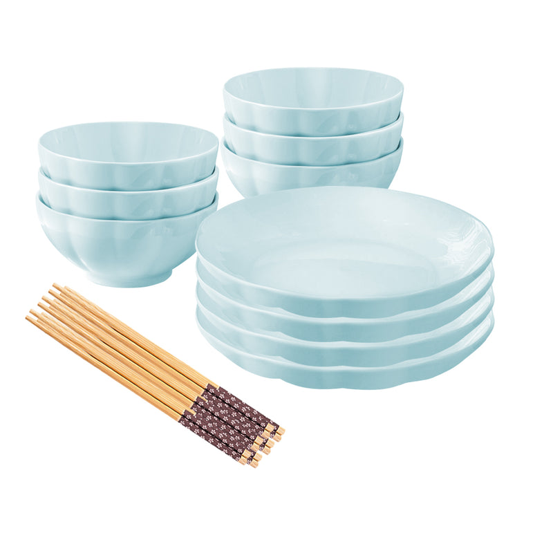 Light Blue Ceramic Dinnerware 4.5 Bowl 7 Plate Stackable Set of 10