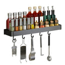 50cm Black Wall Mounted Aluminum Kitchen Spice Storage Rack with Hooks
