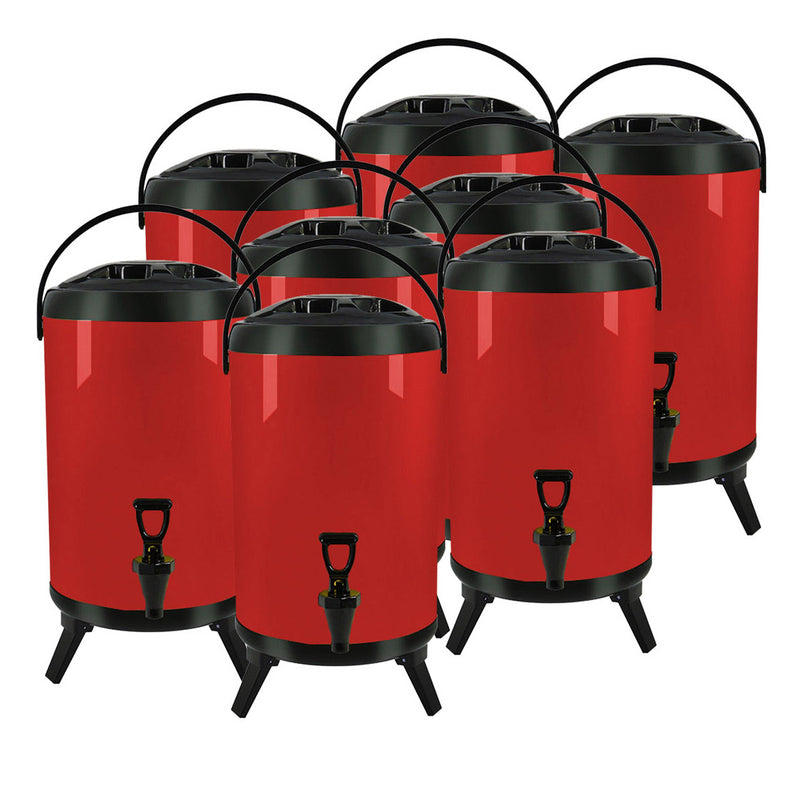 8X 14L Stainless Steel Insulated Beverage Dispenser With Faucet Red