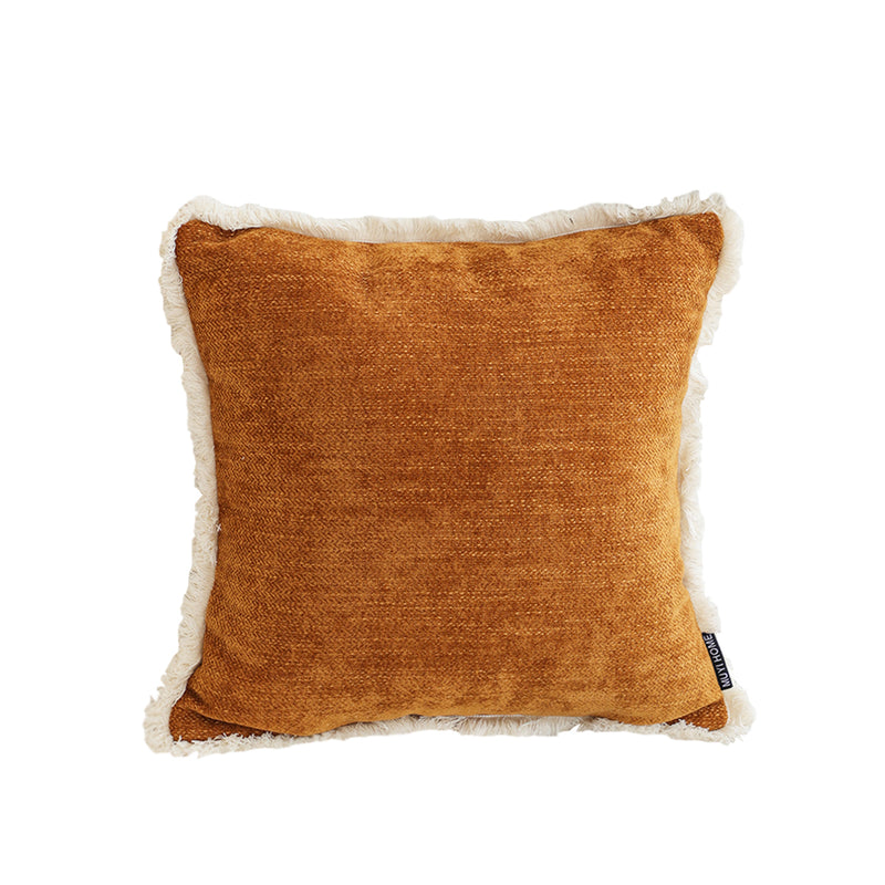 Sunset Orange Chenille Throw Pillow 45cm Textured with Tassels Cozy Home Decor