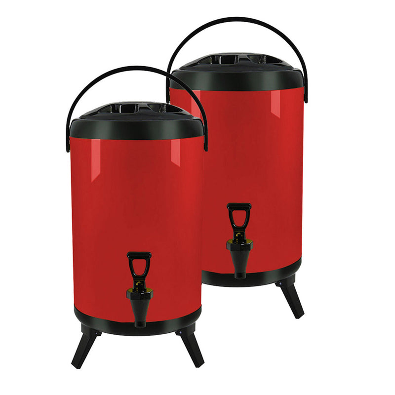 2X 16L Stainless Steel Insulated Beverage Dispenser with Faucet Red