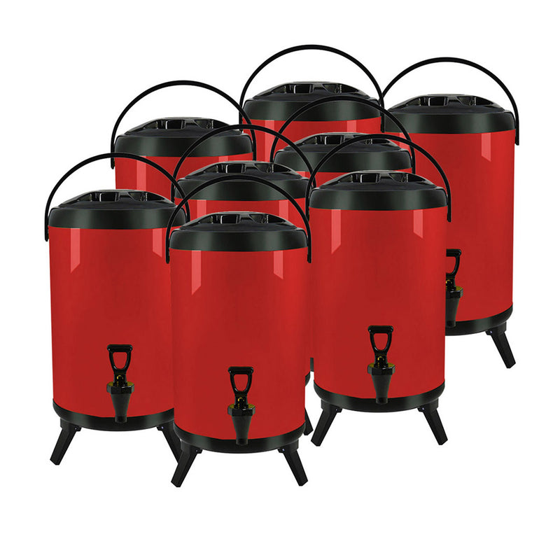 8X 10L Stainless Steel Insulated Hot Cold Beverage Dispenser With Faucet Red