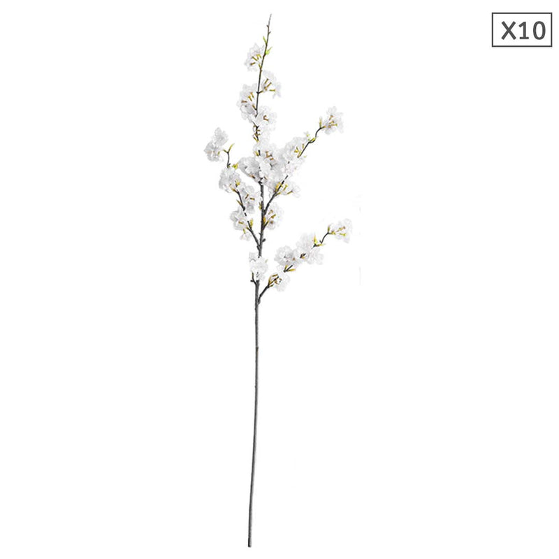 10X Artificial Cherry Blossom Stems Real Touch Silk Plastic 105cm White