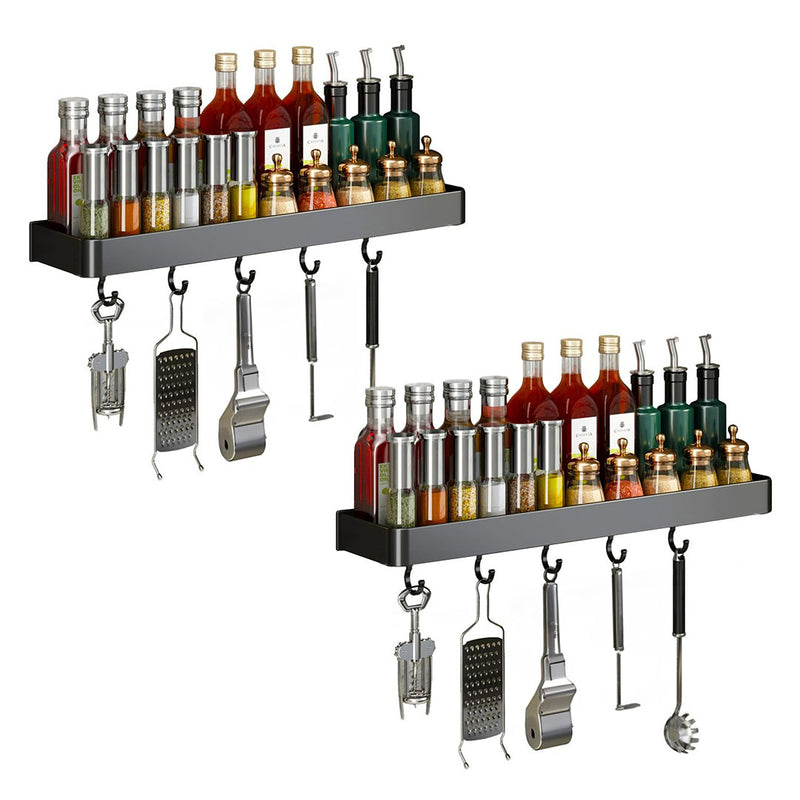 2X Wall-Mounted Aluminum Spice Rack Black Space Saver Kitchen Organizer 50cm
