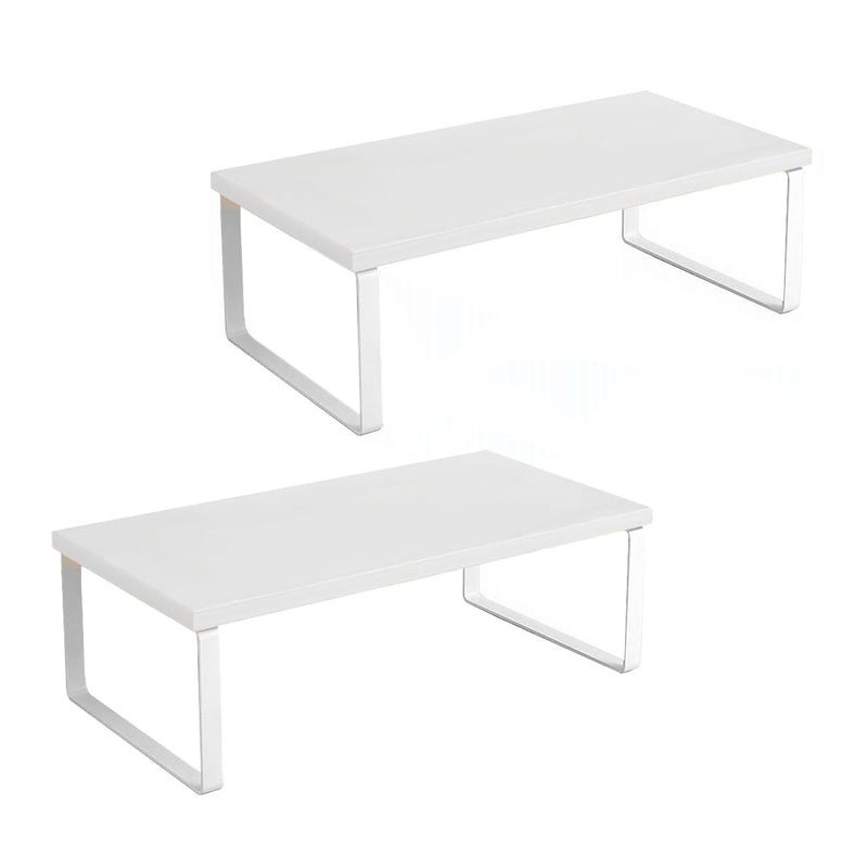 2X White 40cm Monitor Stand Elevated Ergonomic Desk Organizer With Storage
