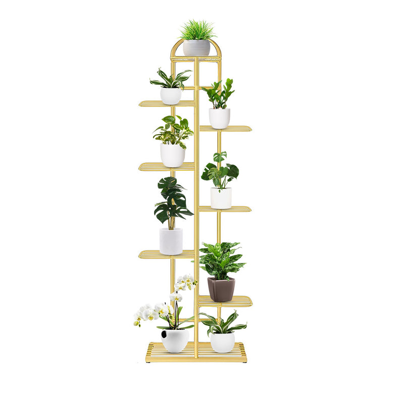 8 Tier 9 Pots Gold Metal Plant Stand Indoor Space Saving Tall 44.5x22x141cm
