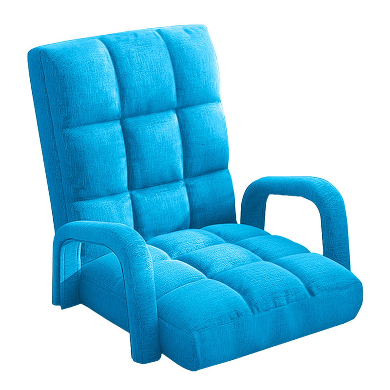 Foldable Floor Recliner Chair Adjustable 5 Angles with Armrest Blue Linen Fabric