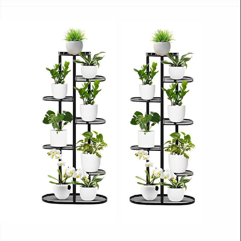 2X Black Metal Plant Stand 7 Tier 8 Pots Space Saving Tall Narrow