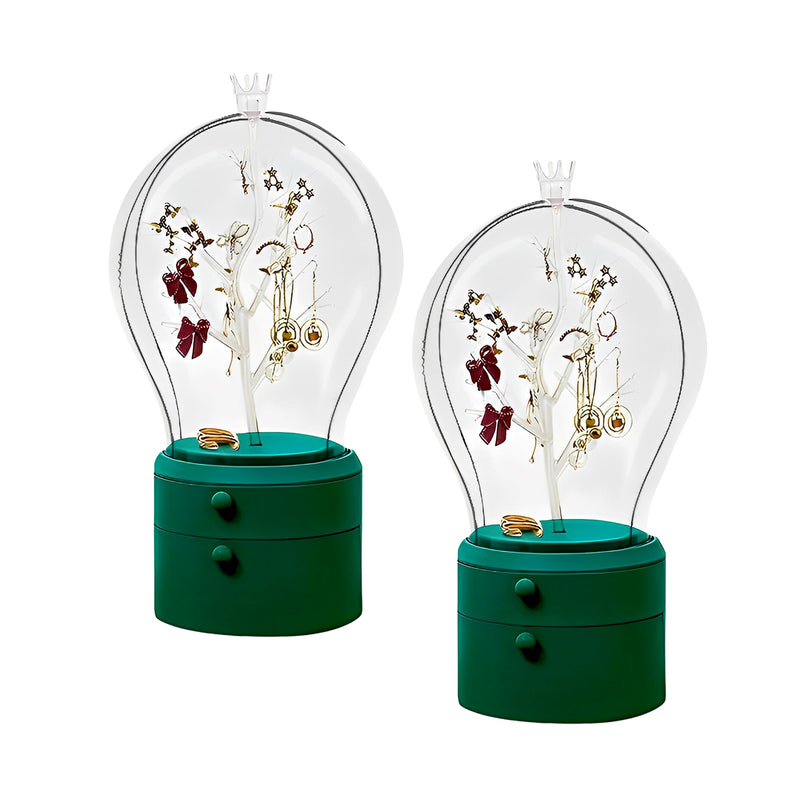2X Green 360 Rotating LED Lighted Jewelry Box Waterproof Dustproof Organizer