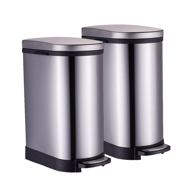 2X Stainless Steel Foot Pedal Trash Bin 10L Soft Close Lid Removable Inner