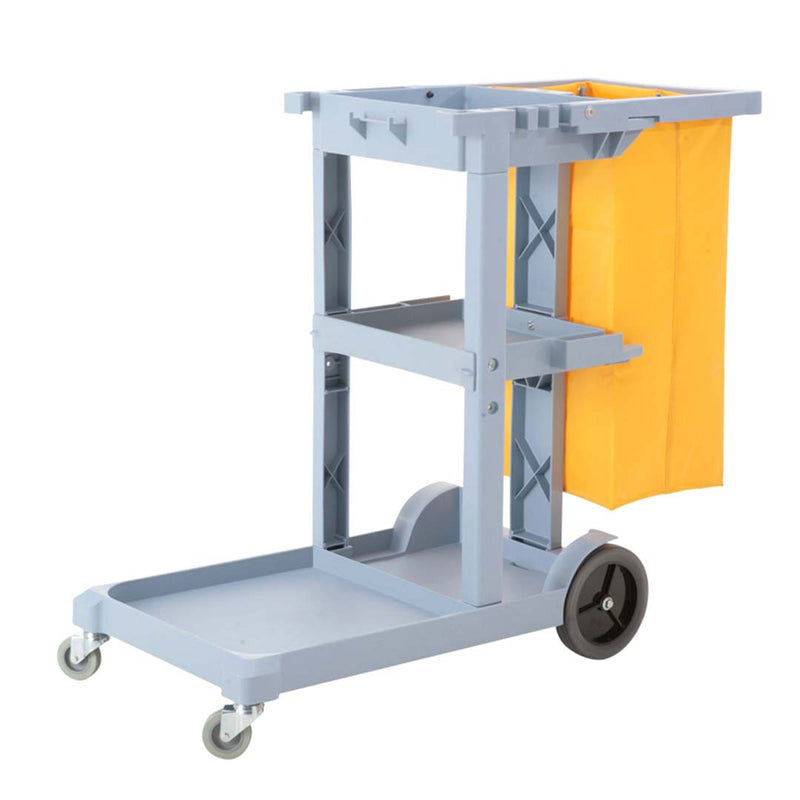 3 Tier Janitor Cart With Waterproof Bag Plastic Gray For Hotels Offices Schools