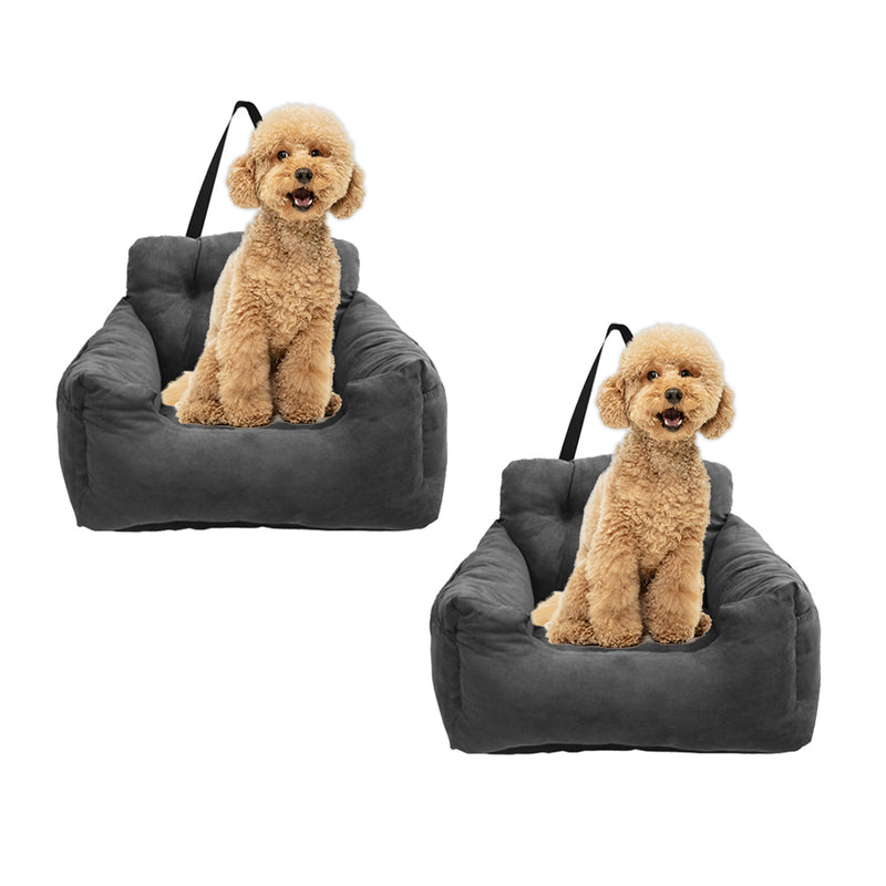 2X Grey Pet Car Seat Sofa Suede Leather Safety Portable Travel Bed 50x48x33cm