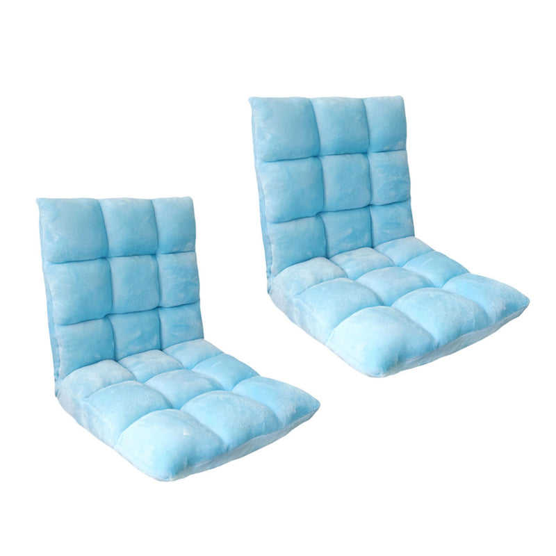 2X Floor Recliner Adjustable Folding Chair Cushion Flannel Light Blue
